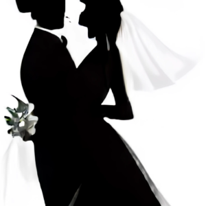 czarnobiałe sylwetki pary ślubnej