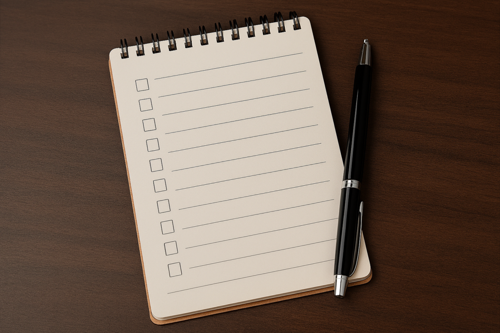 Pusty notes z polami do odhaczania