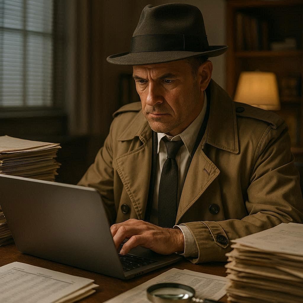 detektyw przegląda laptopa